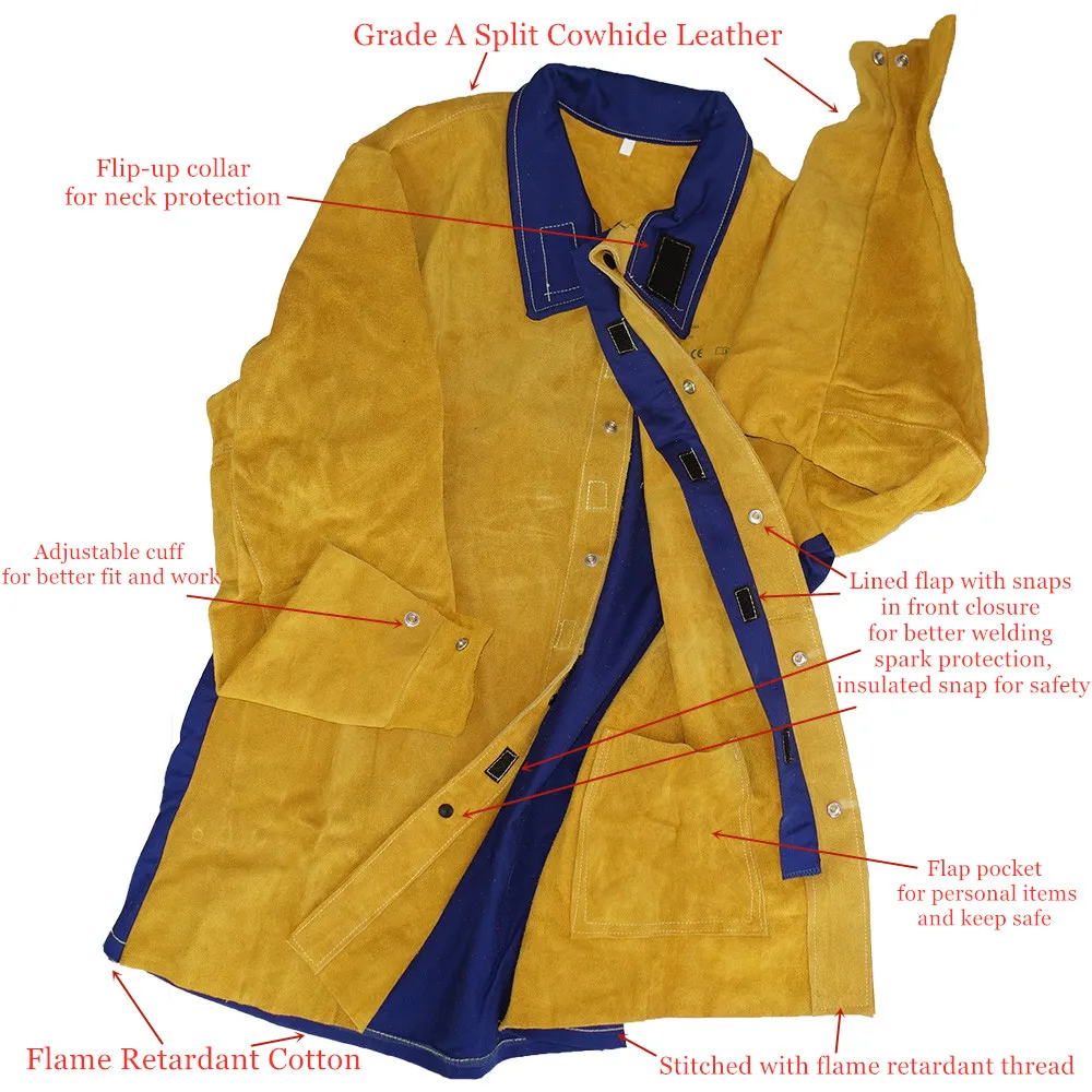 Leather Welding Jacket Flame Heat Spark Abrasion Resistant Apparel Cowhide Welder Working Protection Clothing