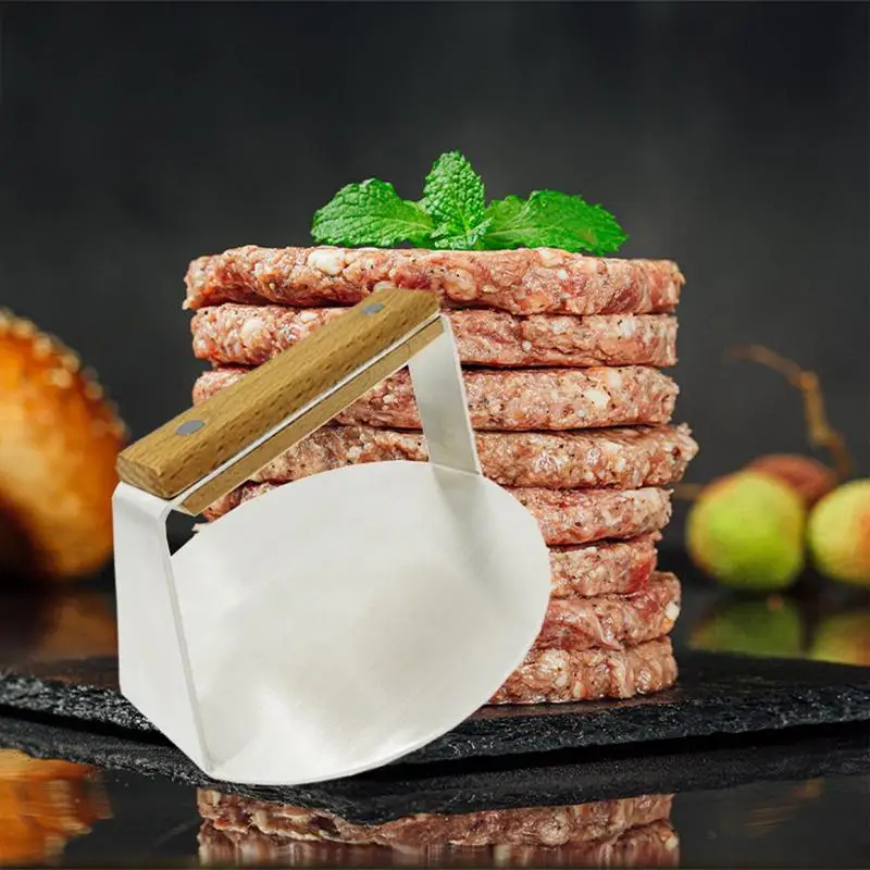 Griddle Burger Press Stainless Steel Grill Press With Wooden Handle Round Smashed Burger Hamburger Smasher Tool For Flat