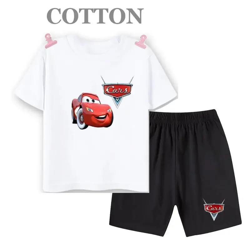 thumbnail image 1 of Conjunto de camiseta y pantalones cortos de verano para niños, camiseta de algodón de manga corta con dibujos de coches y pantalones, conjunto de 2 piezas, ropa para niñas y niños, conjunto para bebés, 1 of 5
