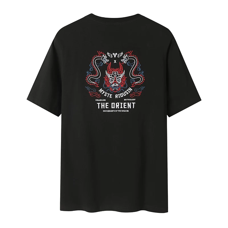 

Футболка мужская с вышивкой дракона, хлопковая тенниска с коротким рукавом, свободного покроя, брендовая майка для пар, большие размеры, на лето