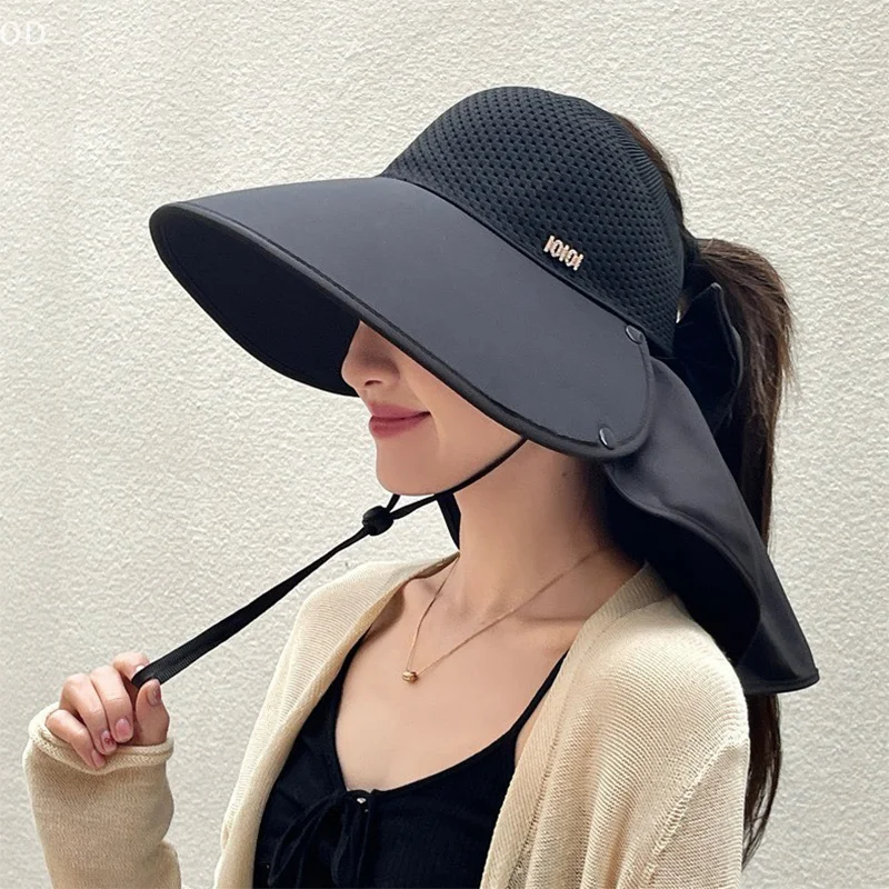 Summer Sun Hat Female Sunscreen UV Face Protection Neck Protection Outdoor Cycling Mountaineering Large Brim Hollow Hat