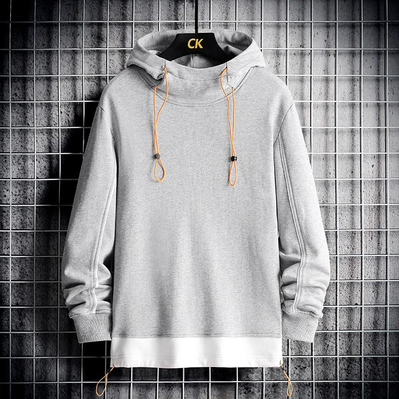 Mens Fashion Colorblock Hoodie Spring Autumn Teenager Cotton Half Turtleneck Long Sleeve Versatile Sweatshirt Streetwear Men