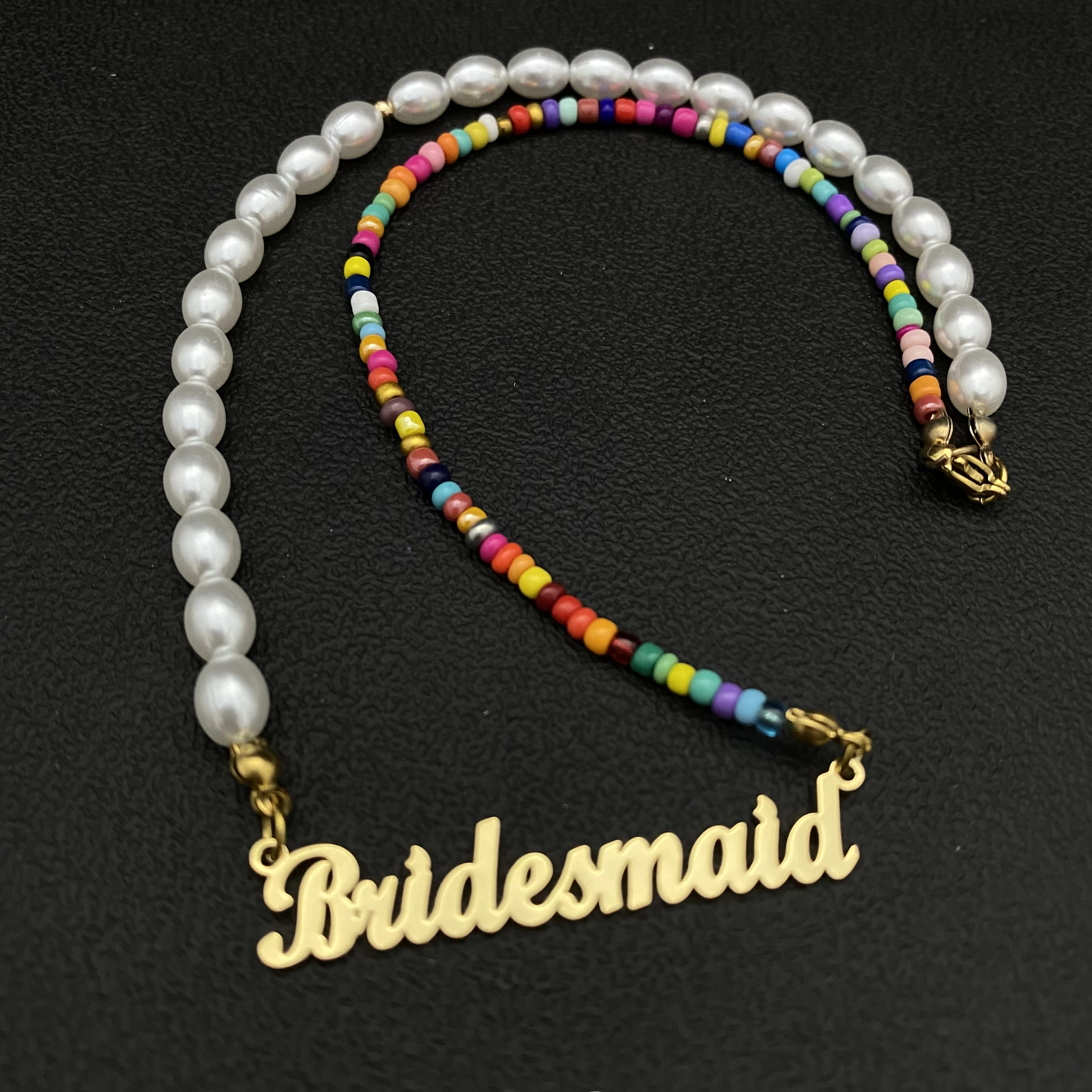 CustomBohemian Pearl Name Necklace Name Necklace Pendant Handmade Women Necklace Christmas Gift for Girls Birthday Gift