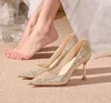 2022 New Women Pumps High Thin Heel Metal Pointed Toe Shallow Sexy Ladies Bling Bridal Wedding Women Shoes White High Heels 4