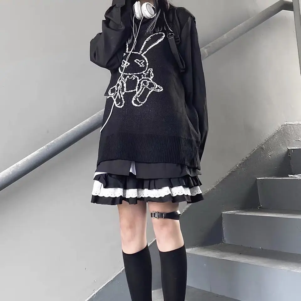 Goth Skater|gothic Lace Ruffle Mini Skirt - Harajuku A-line