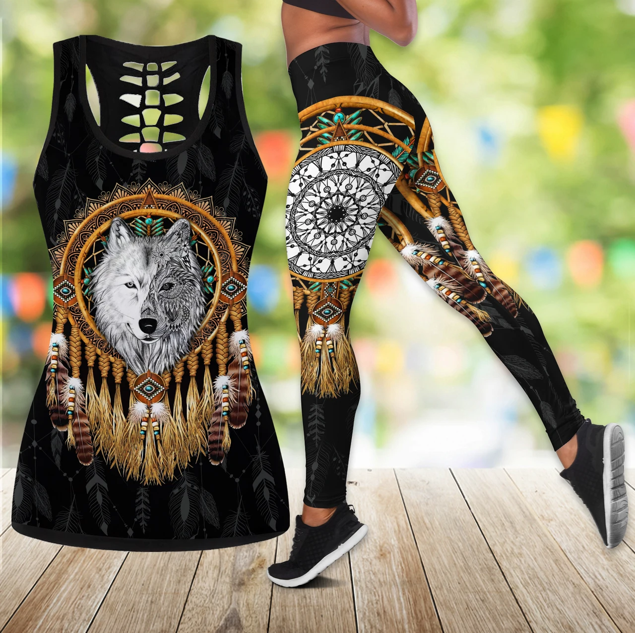 Mandala Dreamcatcher Wolf Legging and Tank Top Sport Yoga Suit Summer  Outfits for Women 6 Styles