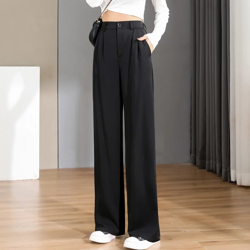

2022 Spring/Summer/Autumn Women Chic Office Wear Straight Pants Vintage High Ladies Trousers Baggy Korean Wide Leg Female