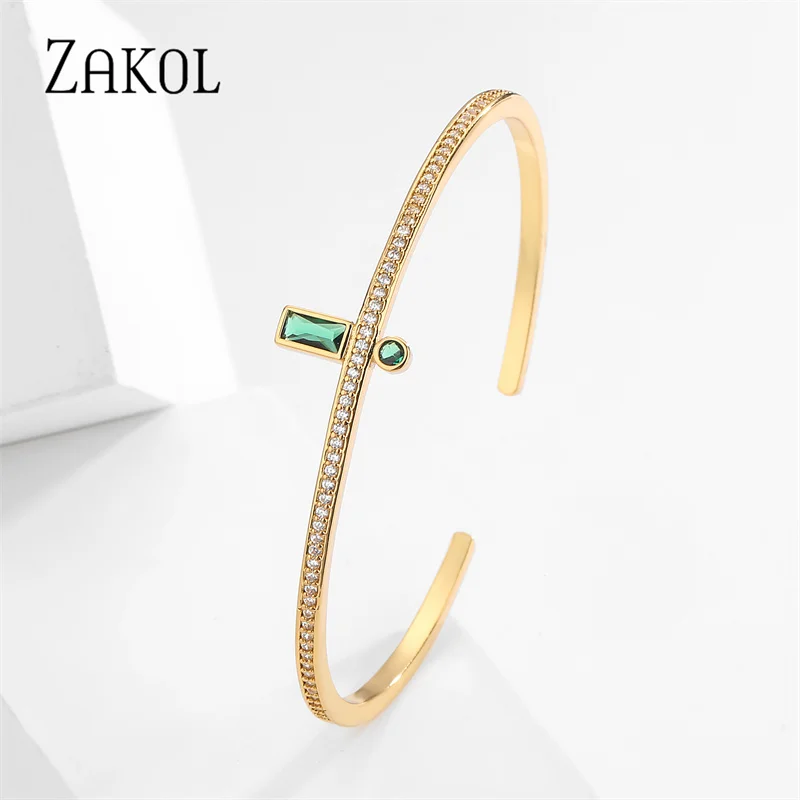 Fashion Green Cuff Bangles for Women Rectangle Zirconia Bracelets Christmas Party Jewelry,bangle bracelet,zirconia bangle
