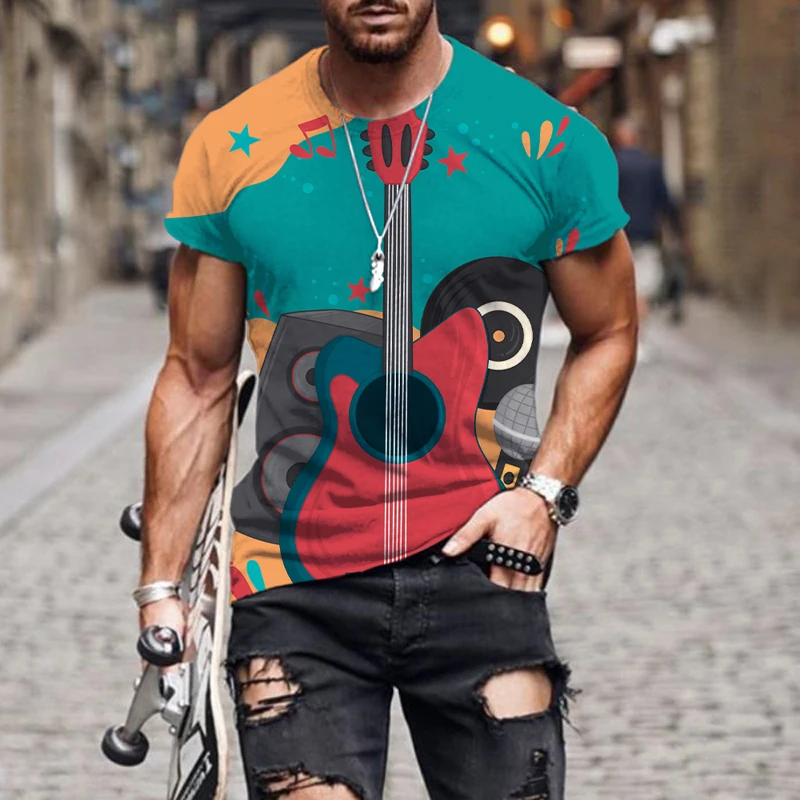 

Hot Sale Summer Guitar pattern series 3D Printing T-shirts O-neck Men/Women Cool Oversized T Shirt Streetwear men clothing Tops