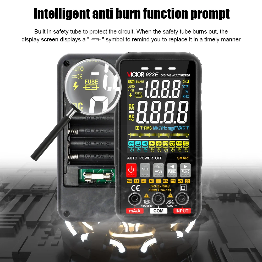 Victor 923E Digital Multimeter Colorful Screen 6000 Counts Voltage Current Amperes Resistance Capacitance Temperature Smart Test