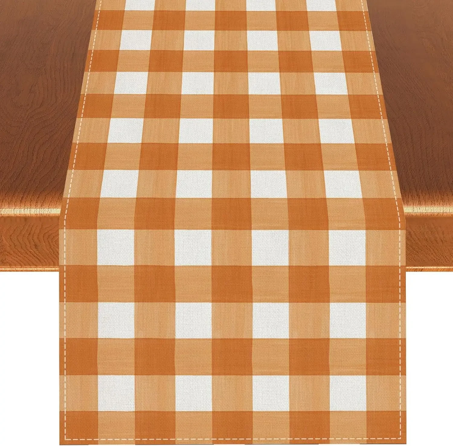 Fall Thanksgiving Orange White Buffalo Plaid Linen Table Runners Dresser Scarf Autumn Holiday Kitchen Party Wedding Table Decor 1