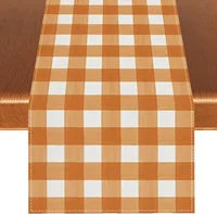 Fall Thanksgiving Orange White Buffalo Plaid Linen Table Runners Dresser Scarf Autumn Holiday Kitchen Party Wedding Table Decor 1