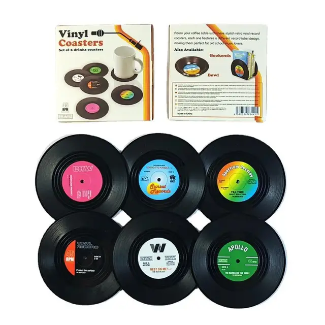 New 6/4/2PCS Retro Vinyl Record Cup Coaster Anti-slip Coffee Coasters Heat Resistant Music Drink Mug Mat Table Placemat Decor 4