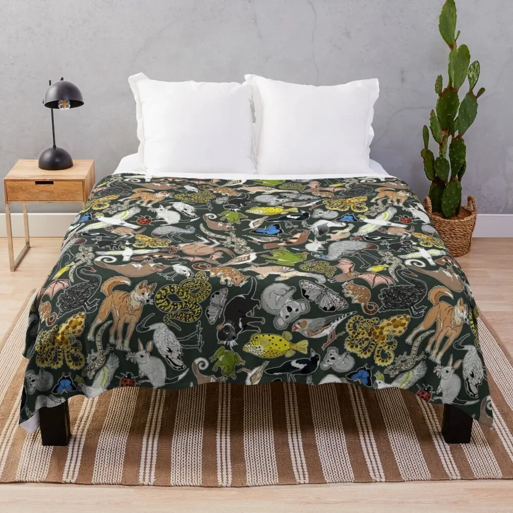 

fauna Australiana scatter - bottle green Throw Blanket decorative Thermal Blankets