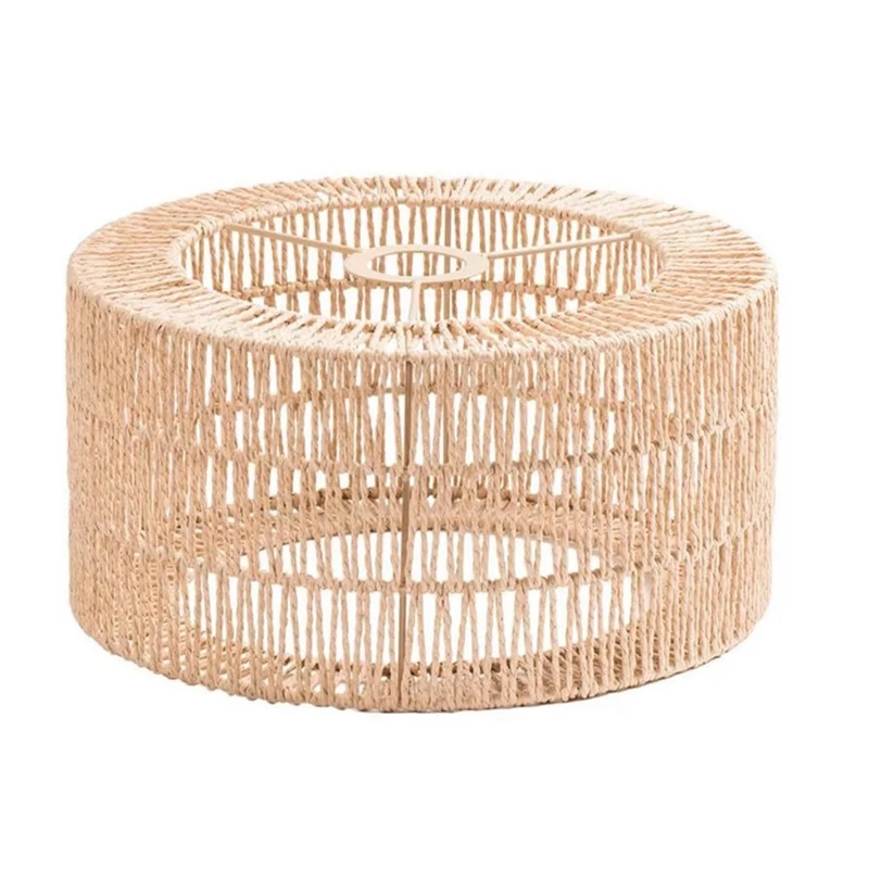 AB46-Paper Rope Lampshade Ceiling Light Shade Boho Chandelier Shade Bulb Guard For Restaurant Cafe Living Room