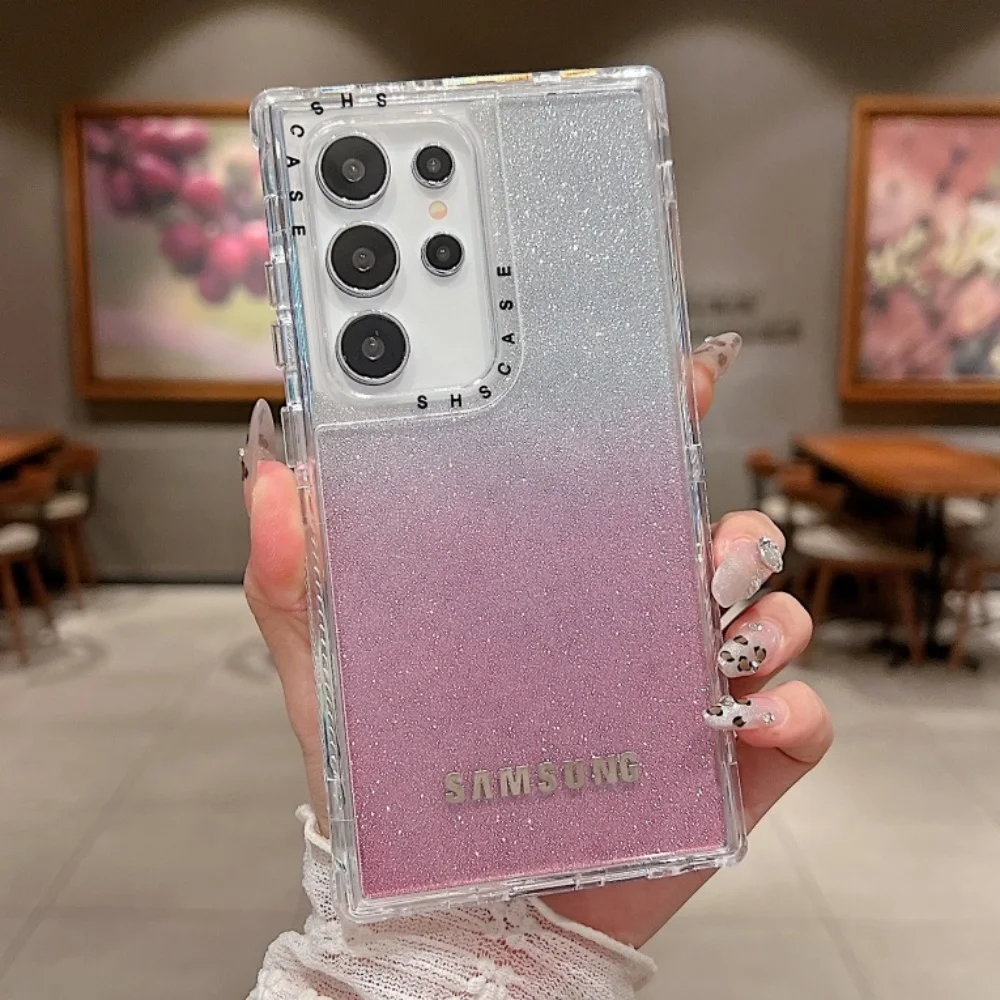3 in 1 Clear Gradient Glitter Case with Full Logo Protection