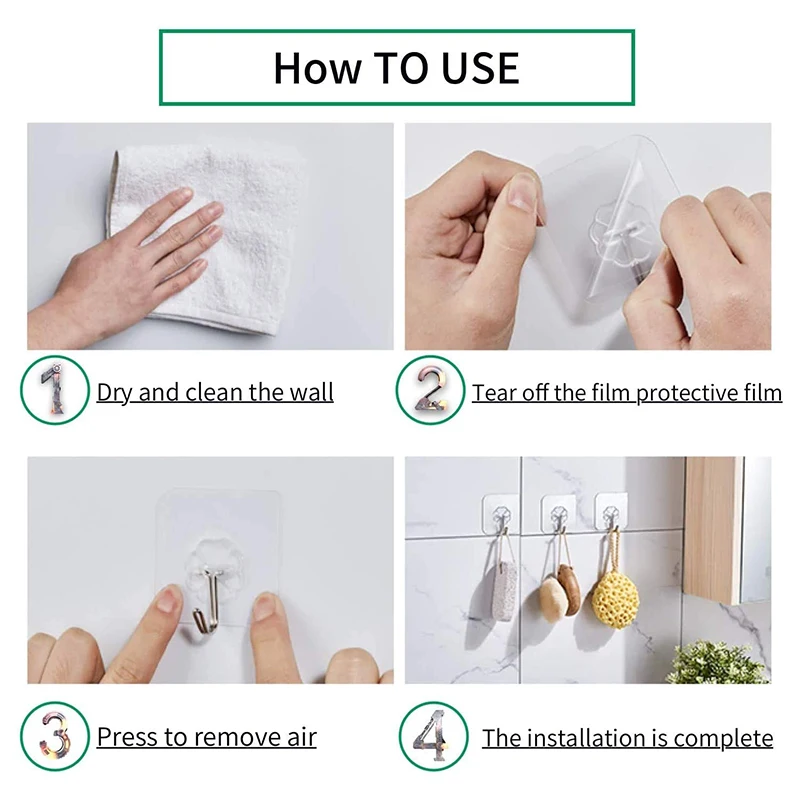 Wall Hooks Seamless Self Adhesive Hooks Door Wall Hangers Transparent Reusable Hanging Hook 1/3/5/10pcs for Kitchen Bathroom