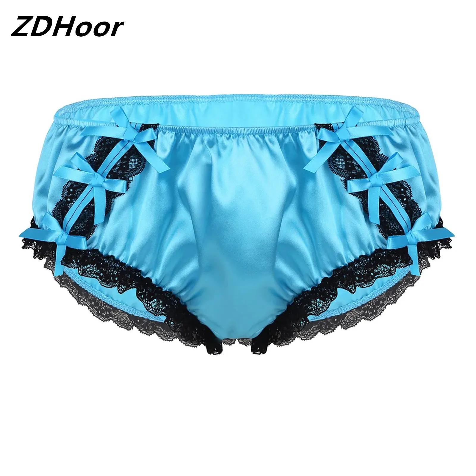 

2023 Mens Sissy Lingerie Underwear Briefs Shiny Soft Ruffled Floral Lace Satin Low Rise Stretchy Bikini Gay Underpants Panties