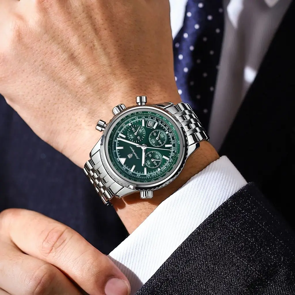 Orologio Uomo Lusso Cronografo Acciaio Inox - Quarzo Con Data E Lancette Luminose - Impermeabile 3 Bar - Regalo - 2