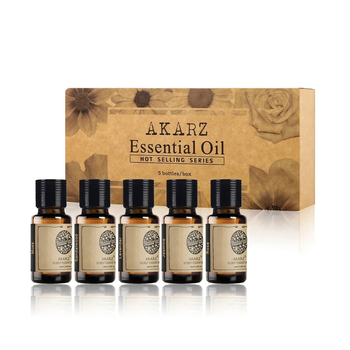 Akarz Hots Series Set Regalo Di Oli Essenziali Muschio, Sandalo, Lavanda, Gelsomino, Oli Per Aromaterapia Alla Rosa Per Diffusore, Flaconi Da 10Ml