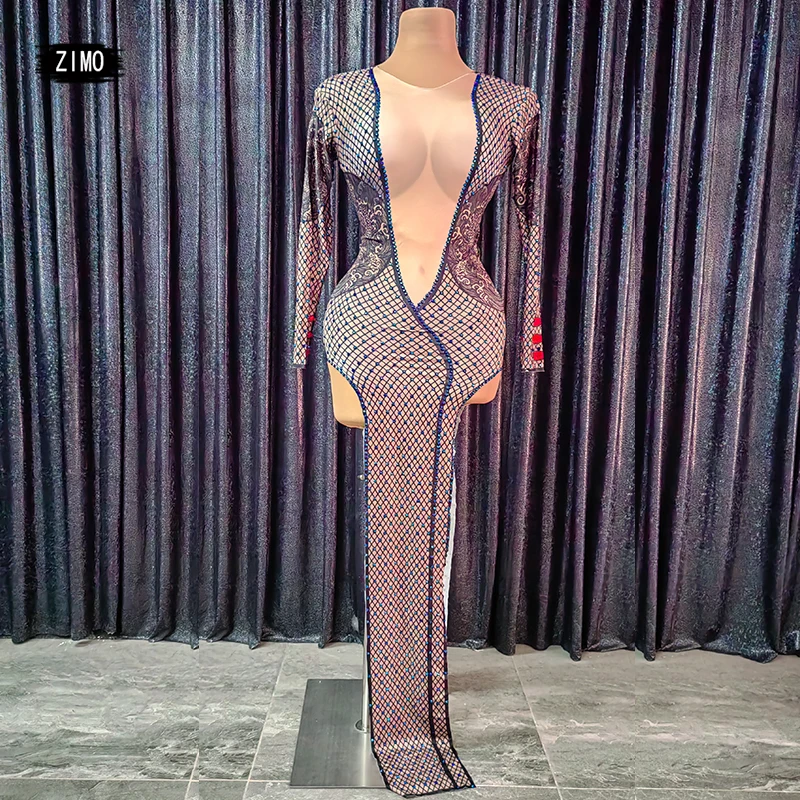 

Пикантное платье стразы с длинным рукавом, китайские халаты с разрезом, одежда для выступления, вечеринки, дня рождения, ночного клуба для женщин, костюмы drag queen