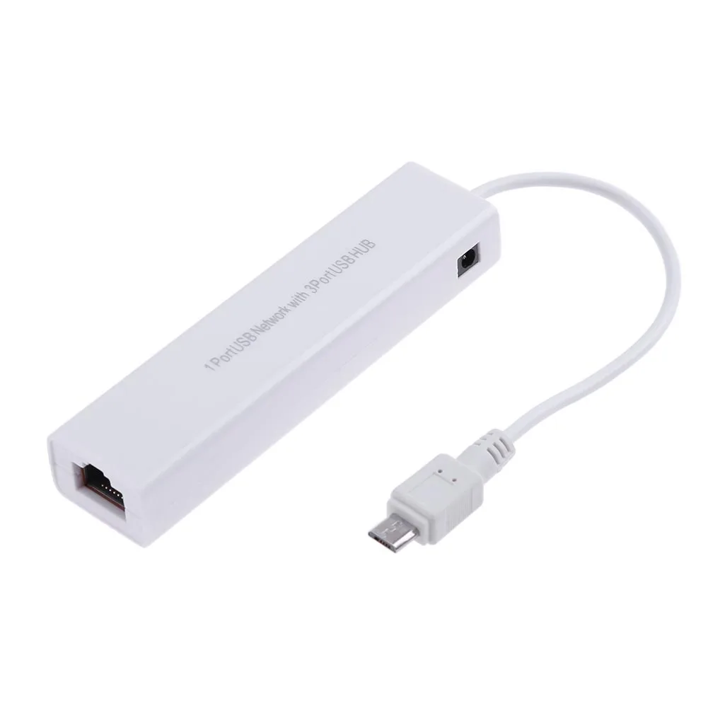 OTG 3포트 USB 2.0 허브 10/100MB 마이크로 USB - RJ45 LAN 어댑터 네트워크 카드