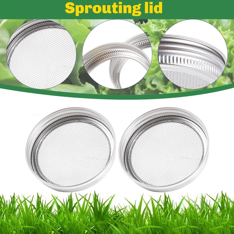 A52I-Set Of 2 Stainless Steel Sprouting Jar Lid Kit For Superb Ventilation Fit For Wide Mouth Jars Canning Jars Making Organ