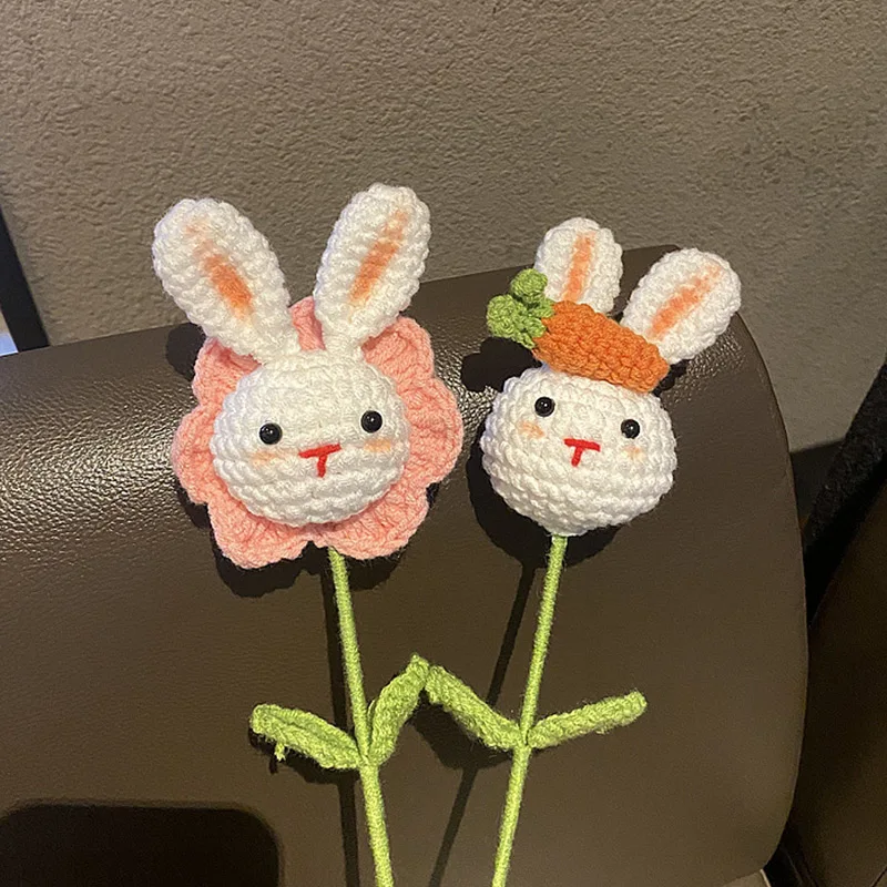Flower Bouquet Pig Rabbit Crochet Hand-knitted Kawaii Homemade Artificial Valentine's Day Wedding Gift