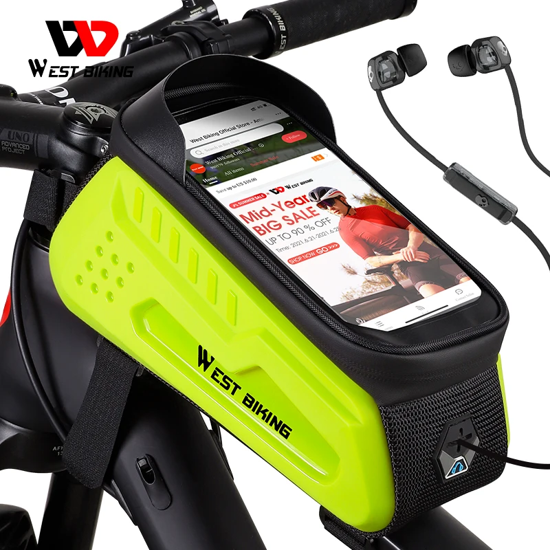 

WEST BIKING bike Bag Frame Front Tube Cycling Bag Waterproof 7.4in Phone Case Touchscreen Bag MTB Pack Bicycle Accessories