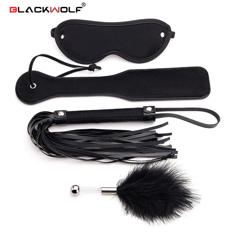 BLACKWOLF 4 pièces ensemble de Bondage de lit Kits BDSM masque pour les yeux fouet palette Plug Anal perle adulte Gam jouets sexuels érotiques pour les femmes_voghion.com