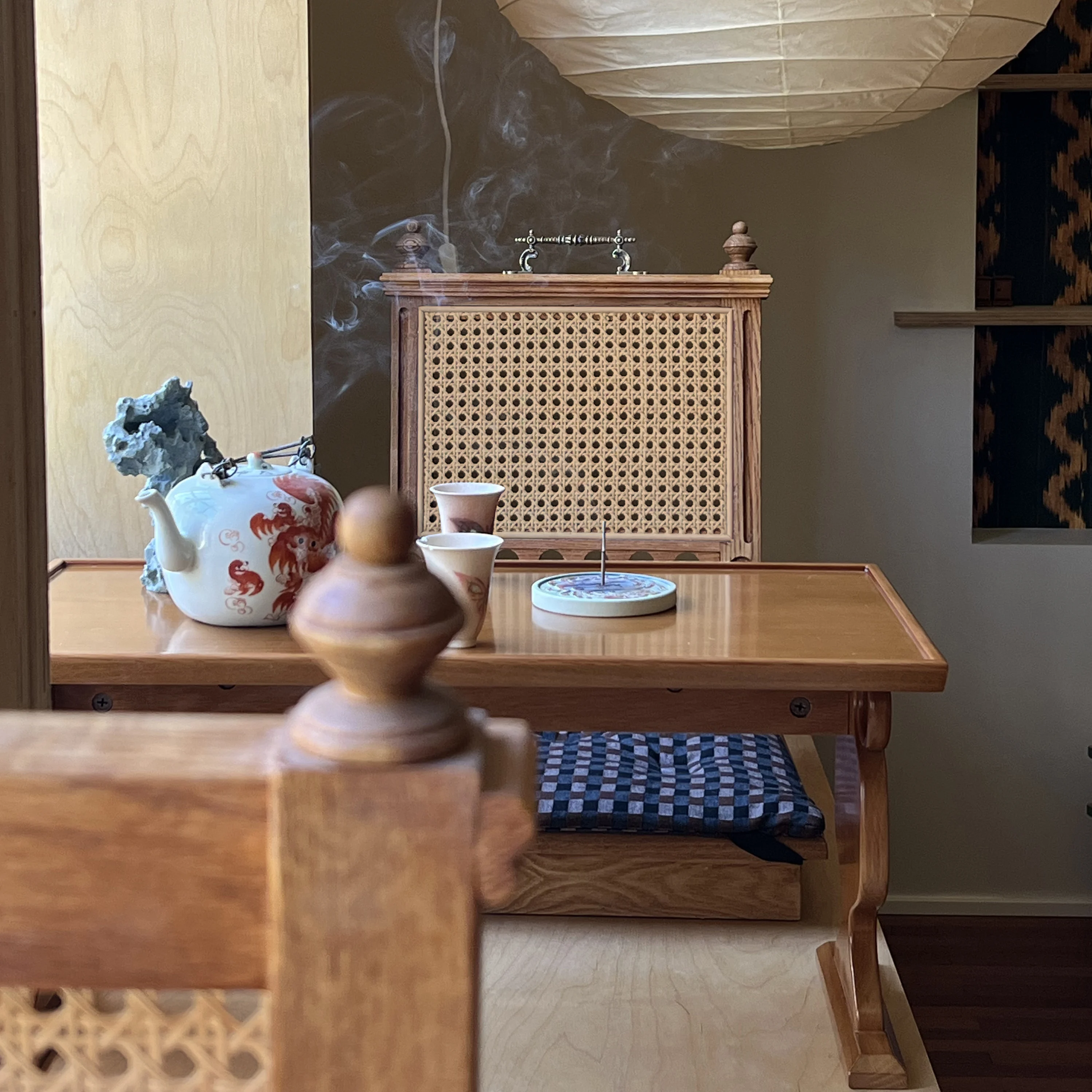 Dark light bay window table and chairs solid wood vintage tea table, tatami mat low chair table and chair combination 8