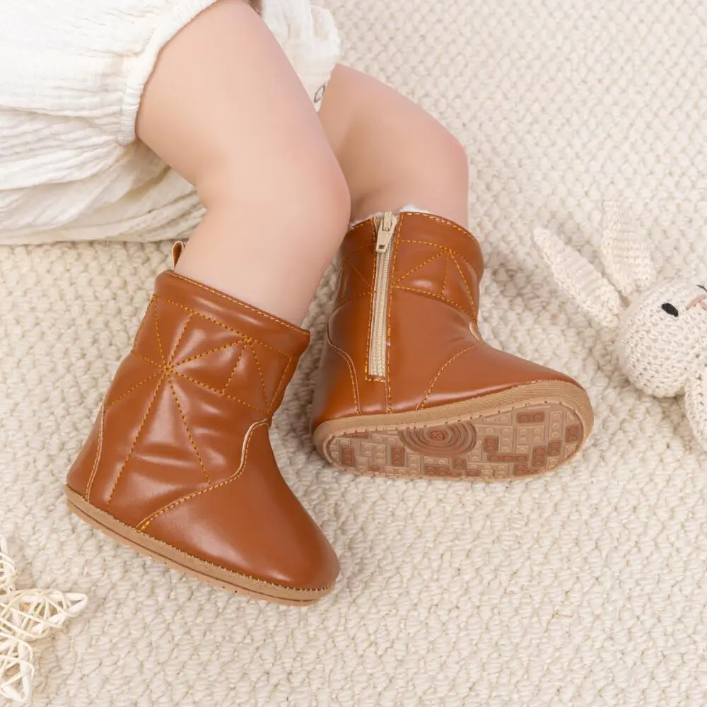 Meckior Newborn baby boots plush winter thick bottom warm socks boots soft bottom comfortable anti-slip toddler snow