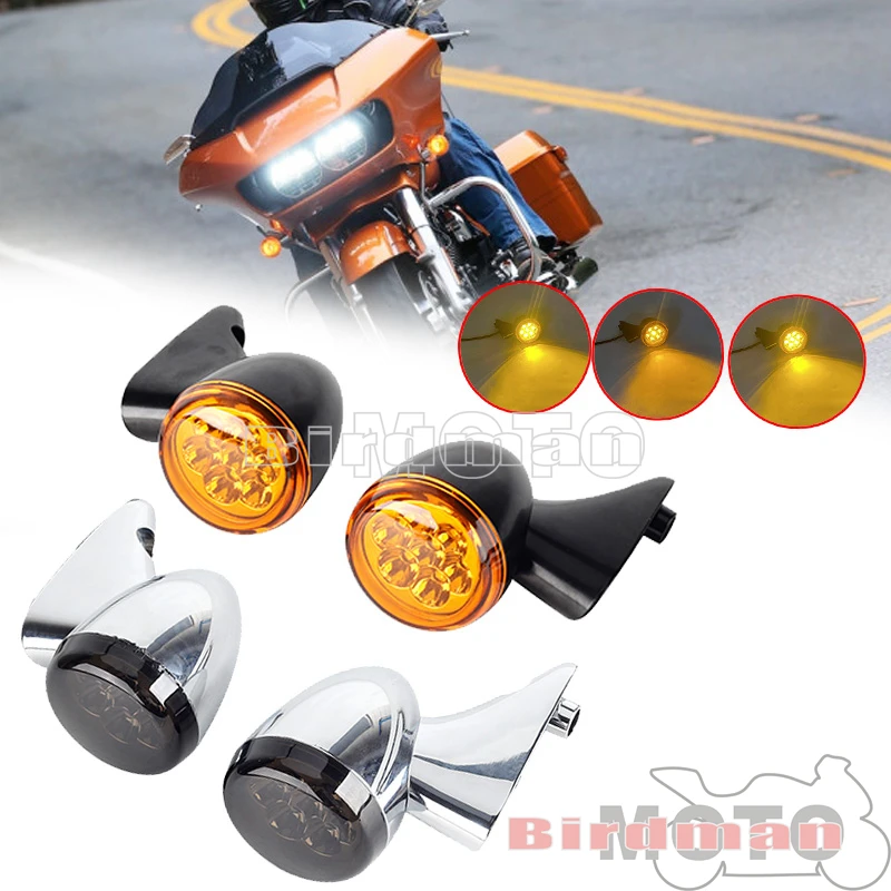 

Motorcycle Bullet Style LED Front Amber Turn Signals Lights Indicator Flasher Bracket For Harley Touring Road Glide 2015-later