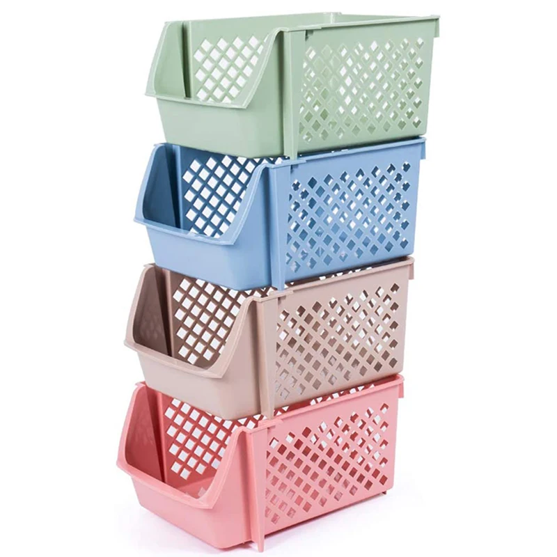 

4Pcs Stackable Storage Basket Organizer For Food Snacks Toys Toiletries Plastic Storage Bins