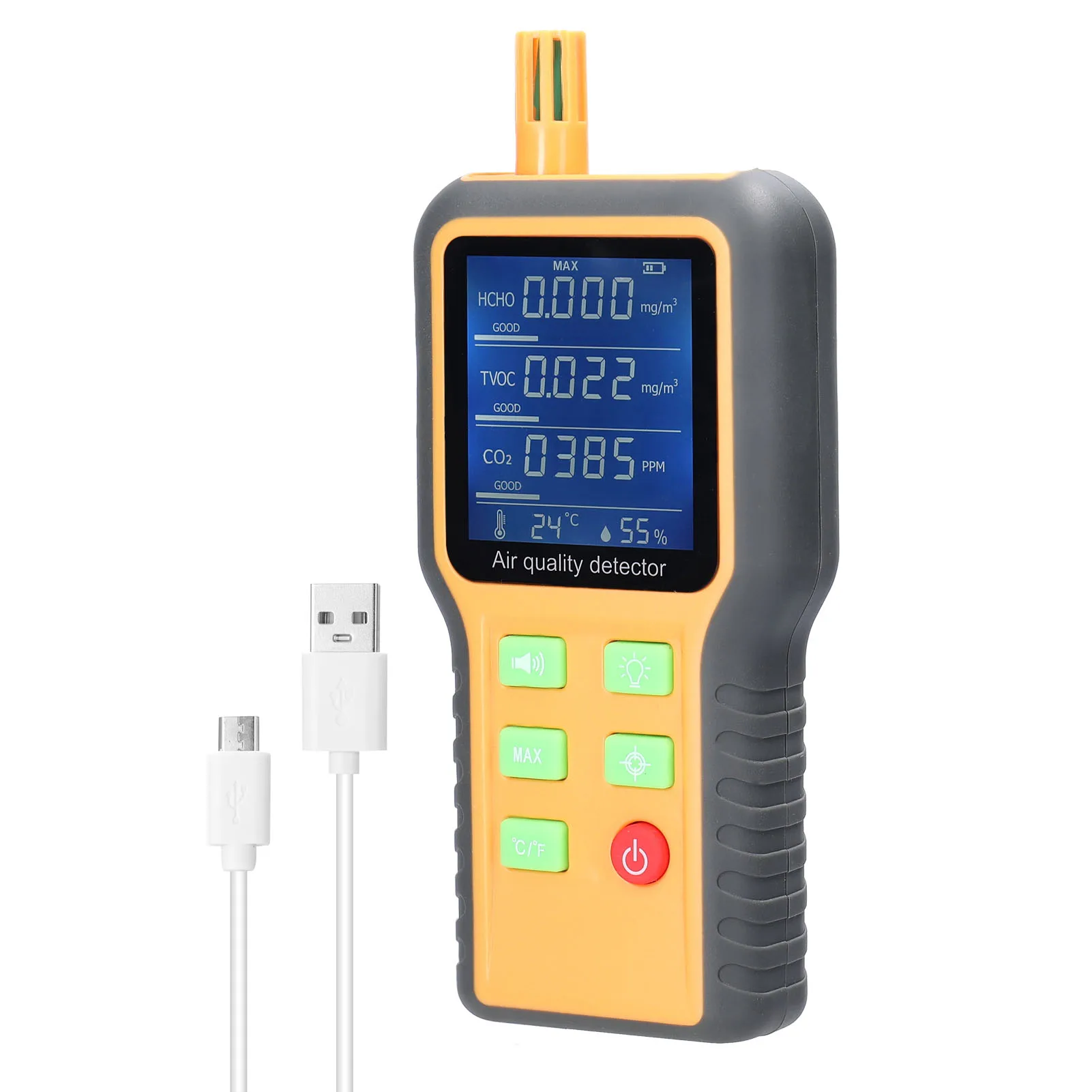 Description Picture 4 of itemCO2 meters Air Quality Monitor Detector LCD Display with Backlit Carbon Dioxide TVOC HCHO Temperature Humidity Detect Sensor