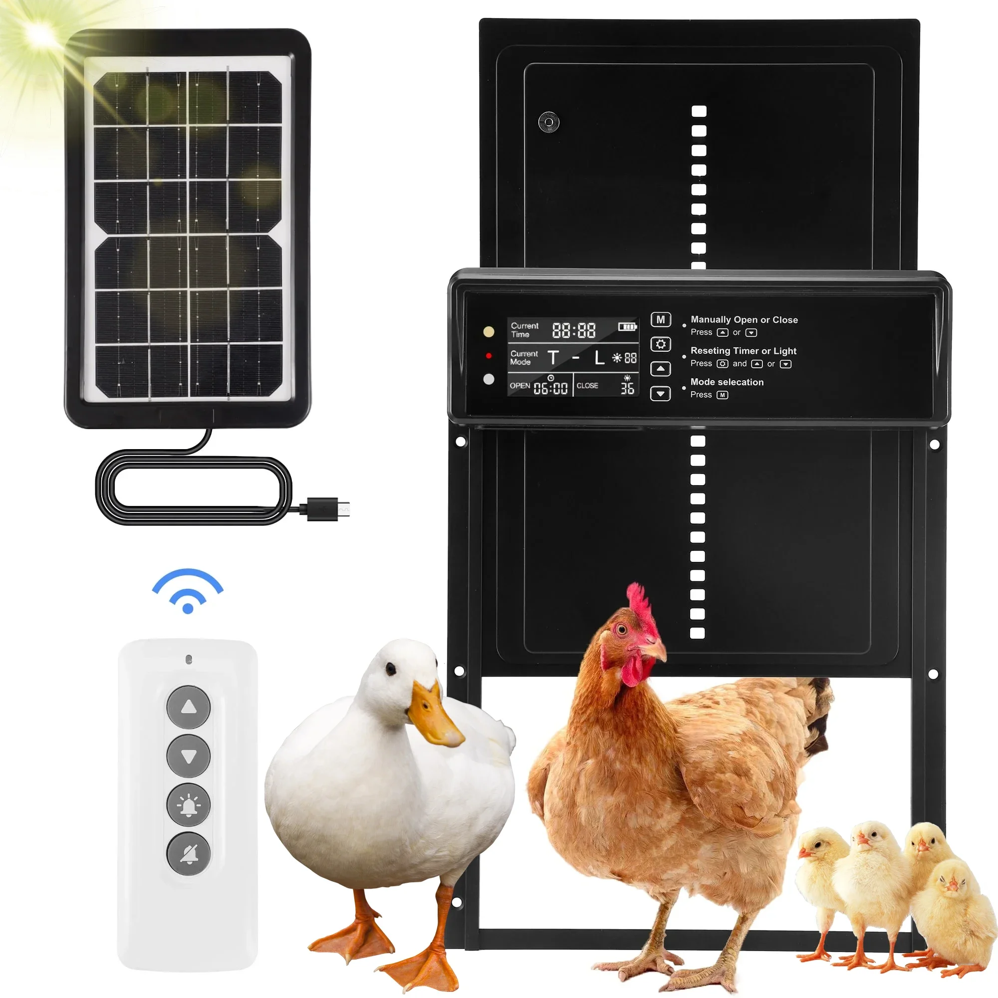 Solar Automatic Chicken Coop Door with LCD Screen light Sensor/ Timer/ Remote Control Auto Chicken Doors Anti Pinch Waterproof chicken coop door chicken coop door opener
