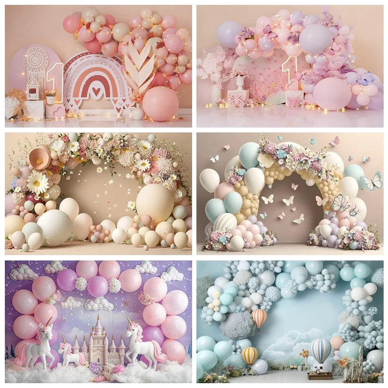Newborn Baby 1st Birthday Cake Smash Party Photography Backdrop Baby Shower Portrait Balloons Flower Photo Background Props photo backdrop