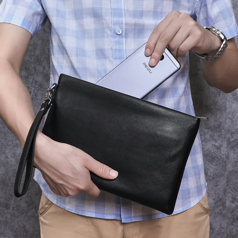 SENOFAN 2024 Clutches Bag Men Envelope Bag Handbag Genuine Leather Sheepskin Wallet Pouch Male Clutch Business Phone Bag Male