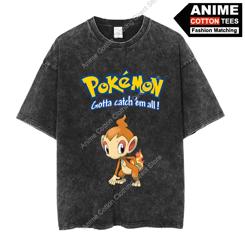 

Pokemon Chimchar T Shirt Cartoon Anime Cute Elf Print Clothes Top Y2k Harajuku Casual Unisex Oversized Loose T-shirt Cotton Tees