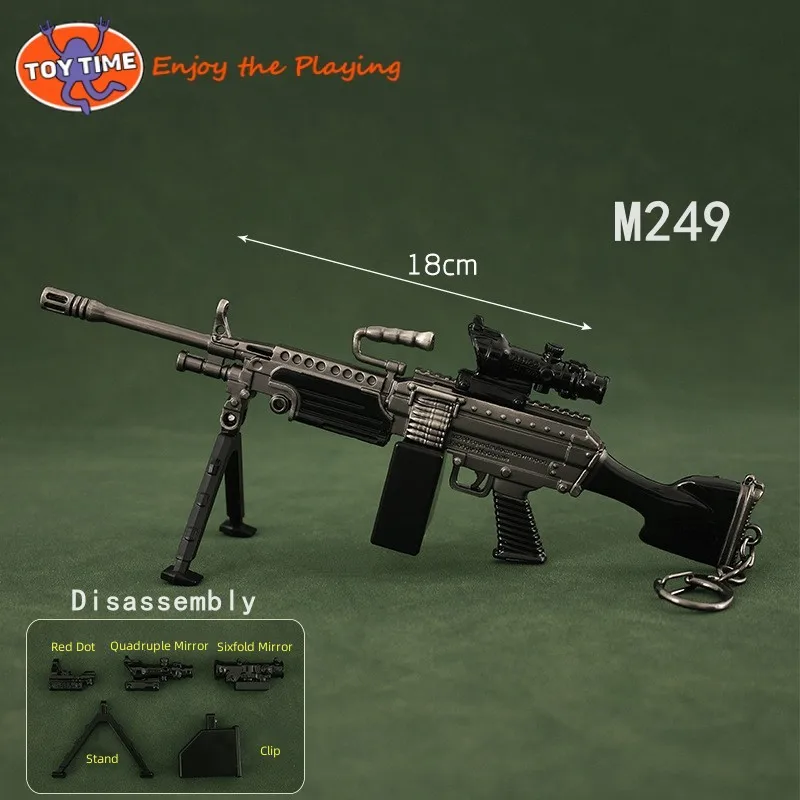 PUBG Weapon Related Products Medium Collection M249 Detachable Double Mirror Clip Light Machine Gun  Alloy Metal Toy 6