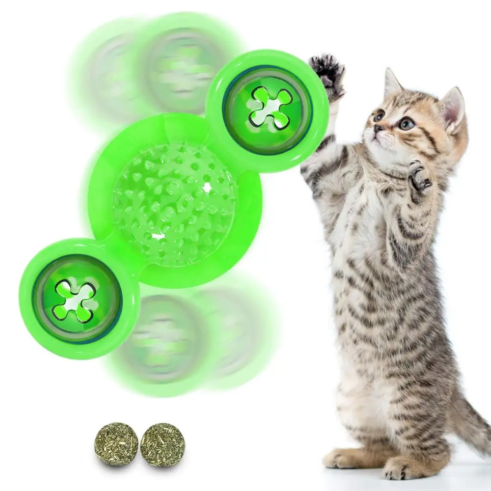 Interactive Cat Toy Windmill Portable Scratch Hair Brush Grooming Shedding Massage Suction Cup Catnip Cats Puzzle Training Toy herding ball for dogs Toys