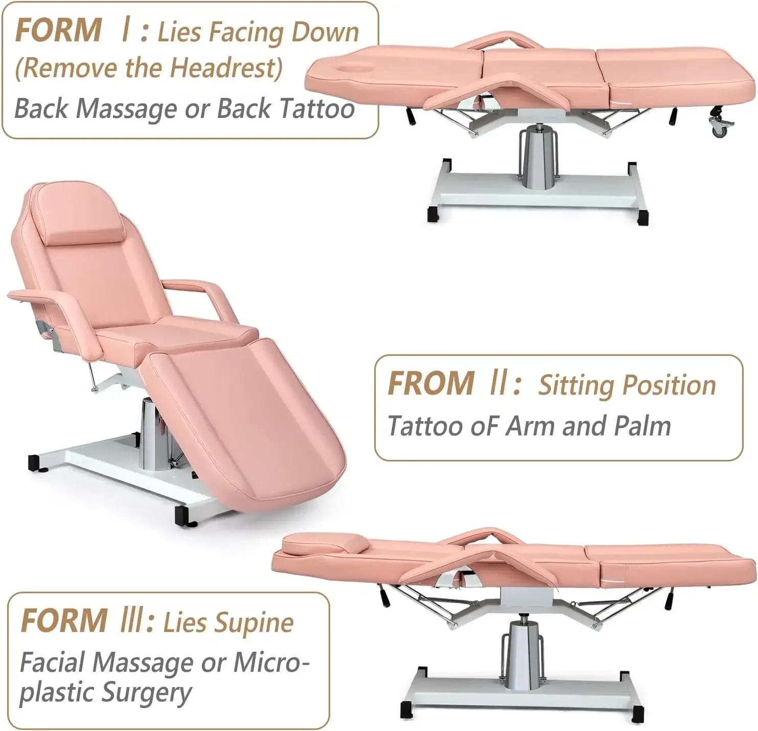 Lettino da massaggio idraulico per lettino facciale OmySalon, lettino da estetista multiuso a 3 sezioni, salone di bellezza regolabile Spa E