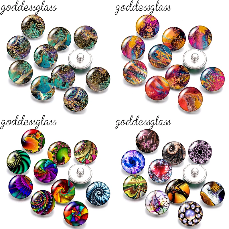 New rotated Patterns Gradient Colors 10pcs Round photo 12mm/18mm snap buttons for 12mm/18mm snap necklace DIY findings jewelry