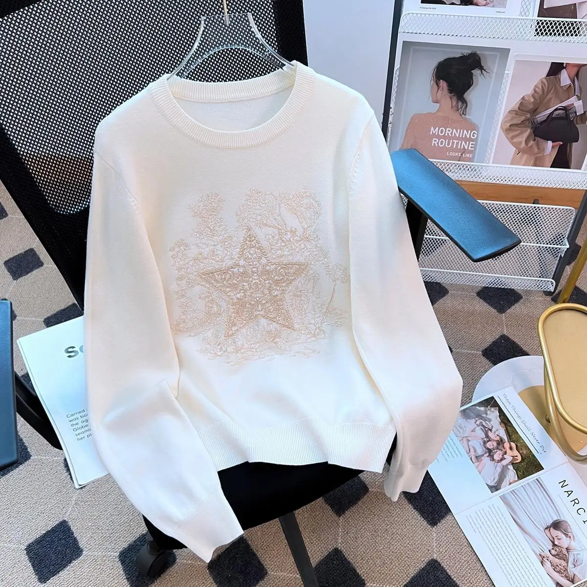 

Белый пуловер с цветочной вышивкой, женский свитер, вязаные укороченные топы оверсайз с длинными рукавами, кофты, женский свитер, топы