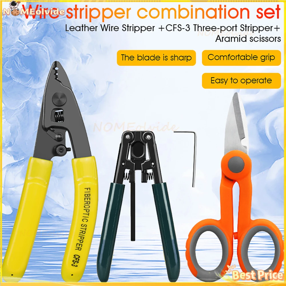 Free Shipping 3 packs Fiber Optic Tool Kit Scissors Double Hole Pliers Stripper and Fiber Optic Stripper CFS-3