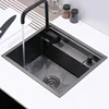 Nanometer Black Double Cover hidden kitchen Sink 304 Stainless Steel Handmade Brushed Single kitchen Sink 5