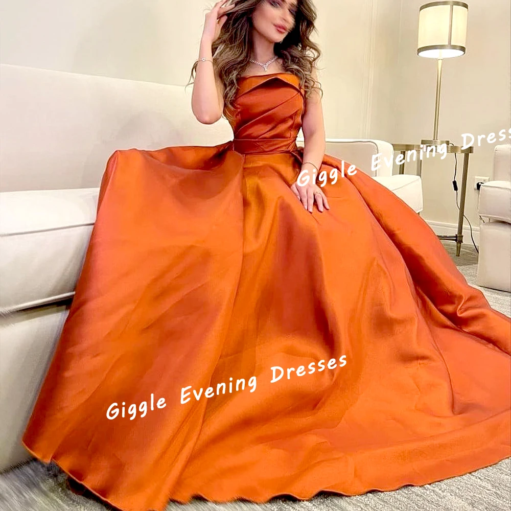 

Giggle Satin Strapless Pleating Elegance Prom Gown Saudi Arab Pretty A-Line Floor-Length Evening Party Dresses for Women 2024