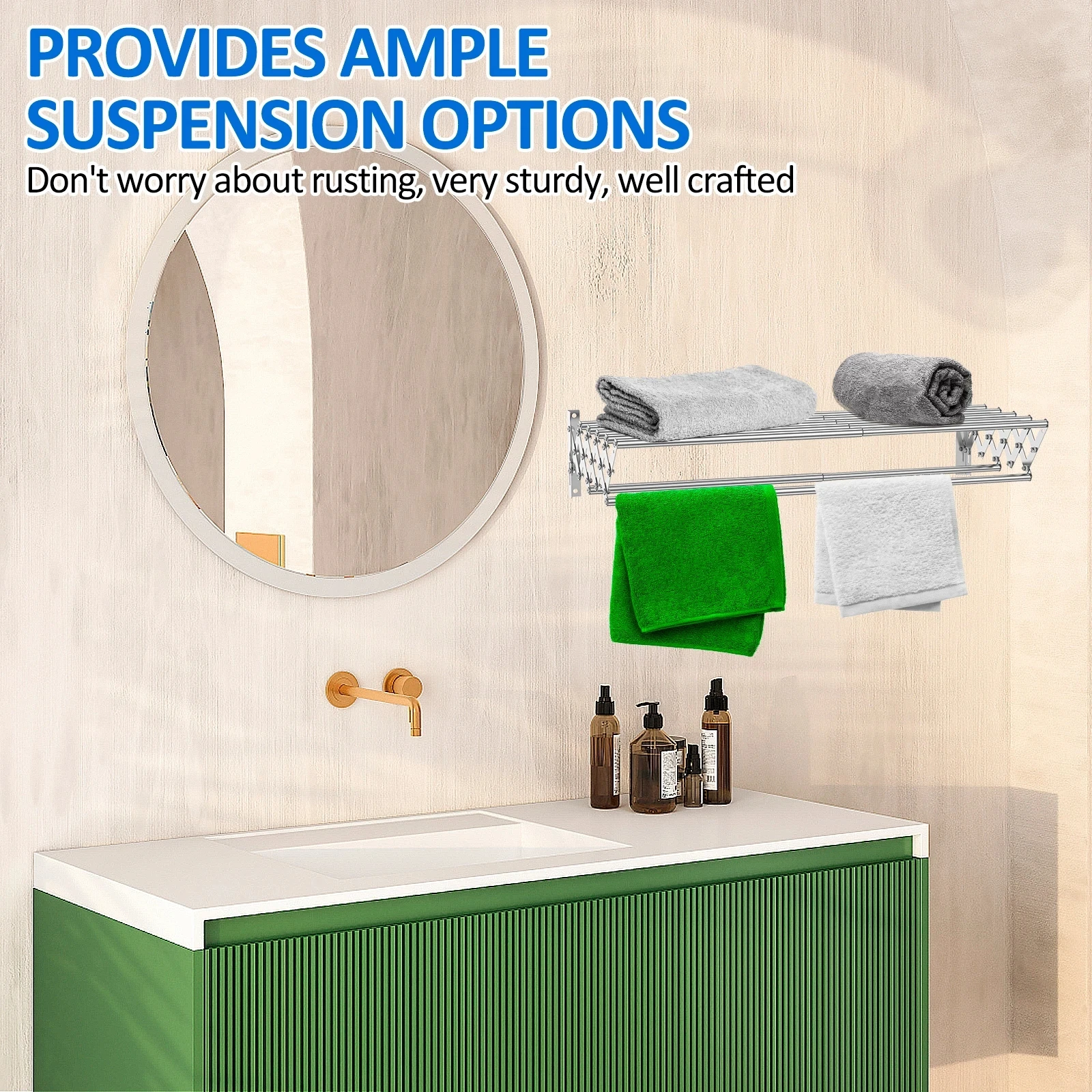 Stainless Steel Wall Mounted Clothes Drying Rack Accordion Retractable Drying Rack Towel Clothes Horse For Balcony Bathroom 6