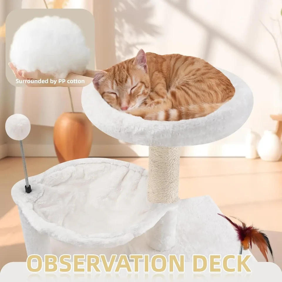 TWDEPART 42.5 Inch Cat Tree Tower With Condo, Scratching Posts, Hammock & Toys - Multi-Level Playhouse For Indoor Cats