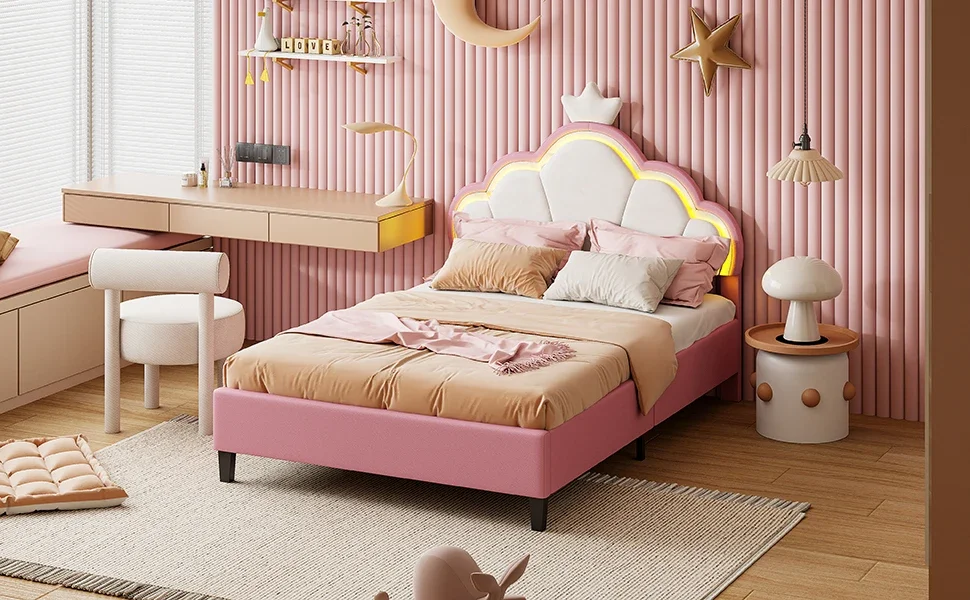 Rosahqnda 90/140 *200cm Kinderbett, Mädchen Einzelbett, Doppelbett, Prinzessinnenbett in Kronenform, Adjustable Headboard – Detail 8